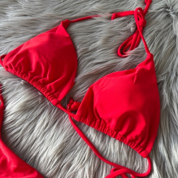 Red Micro Halter Bikini Set Ruched Back - Picture 4 of 7